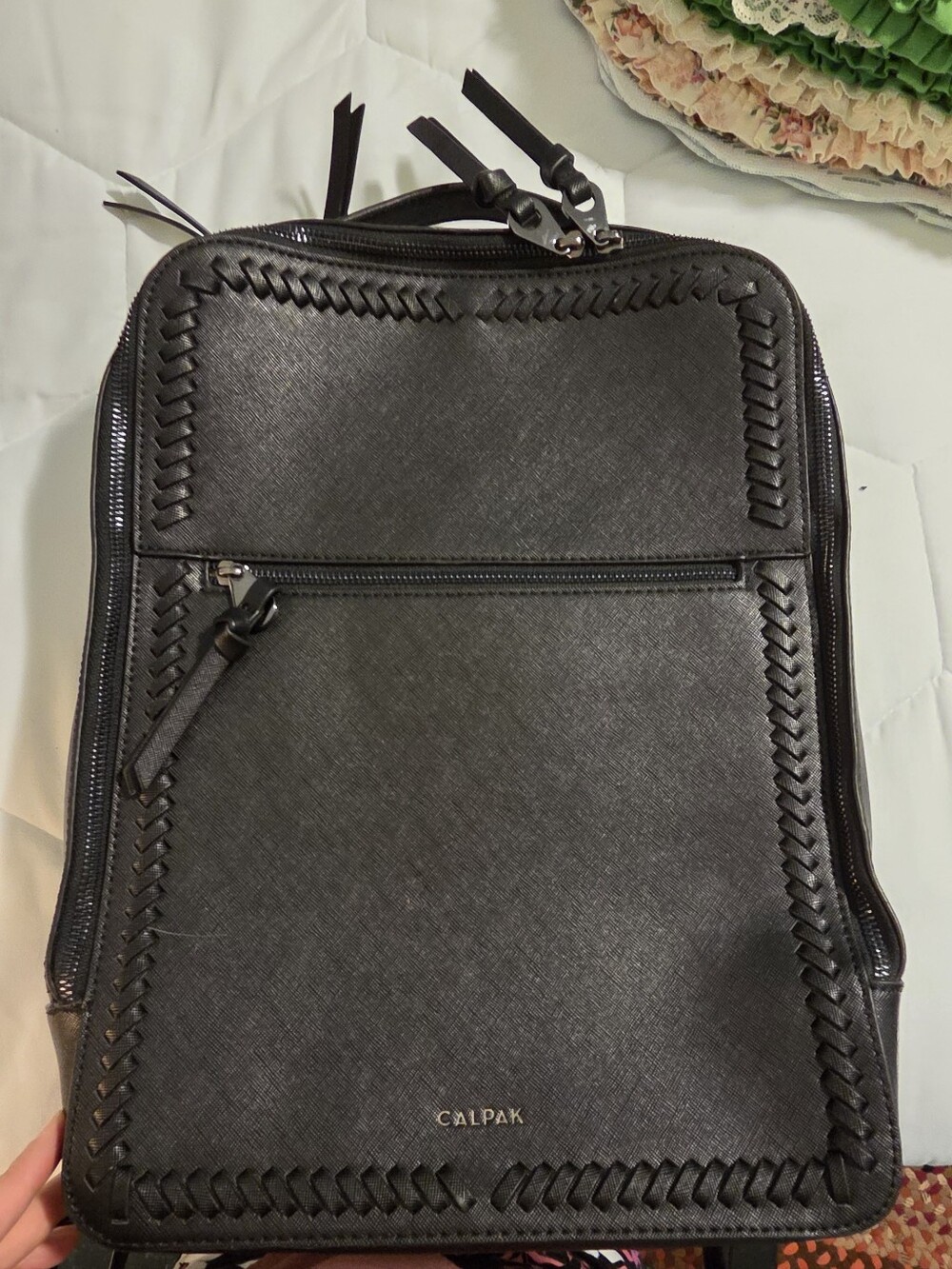 Calpak Black Laptop Backpack with Woven Trim